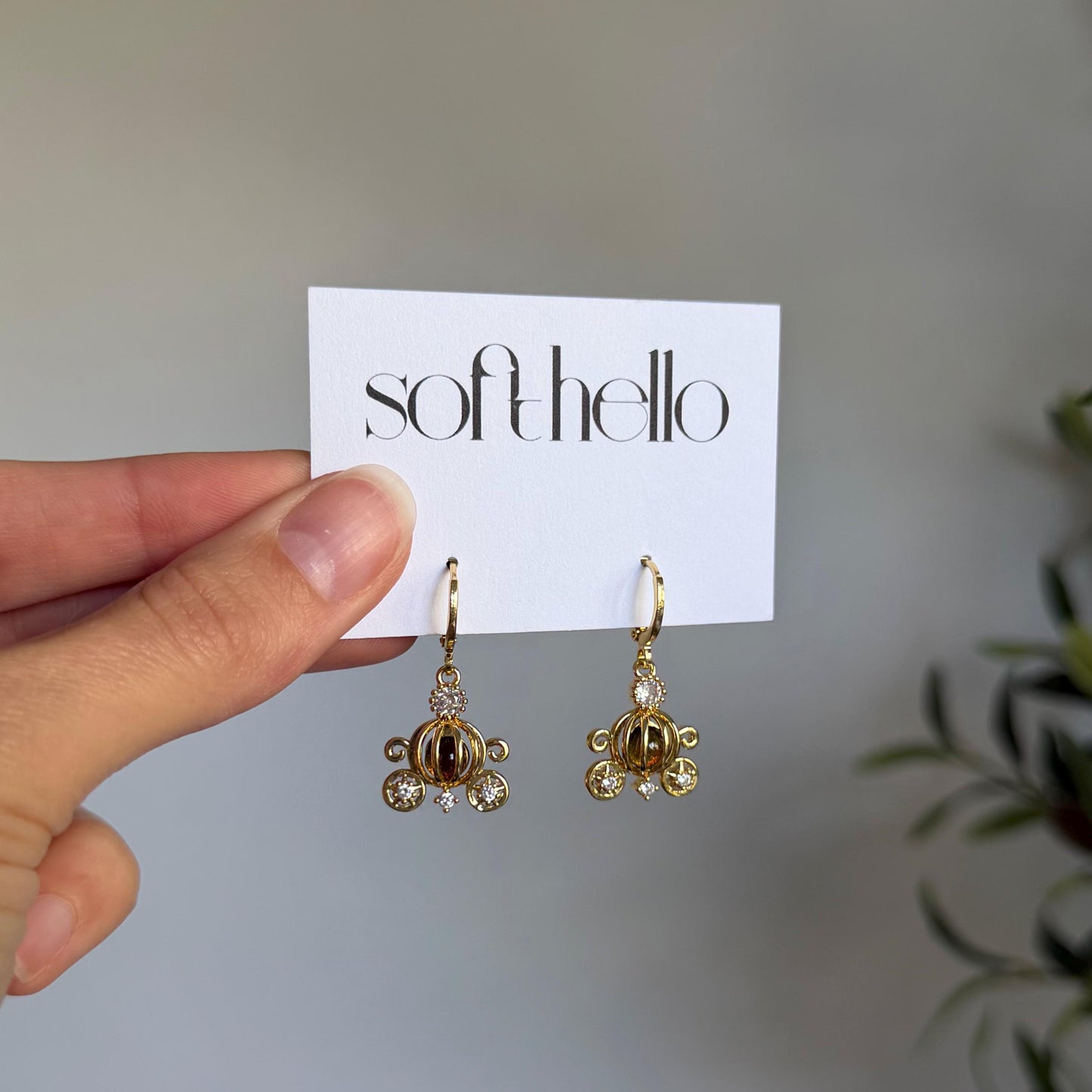 18k Gold Plated Pumpkin Carriage Huggie Earrings