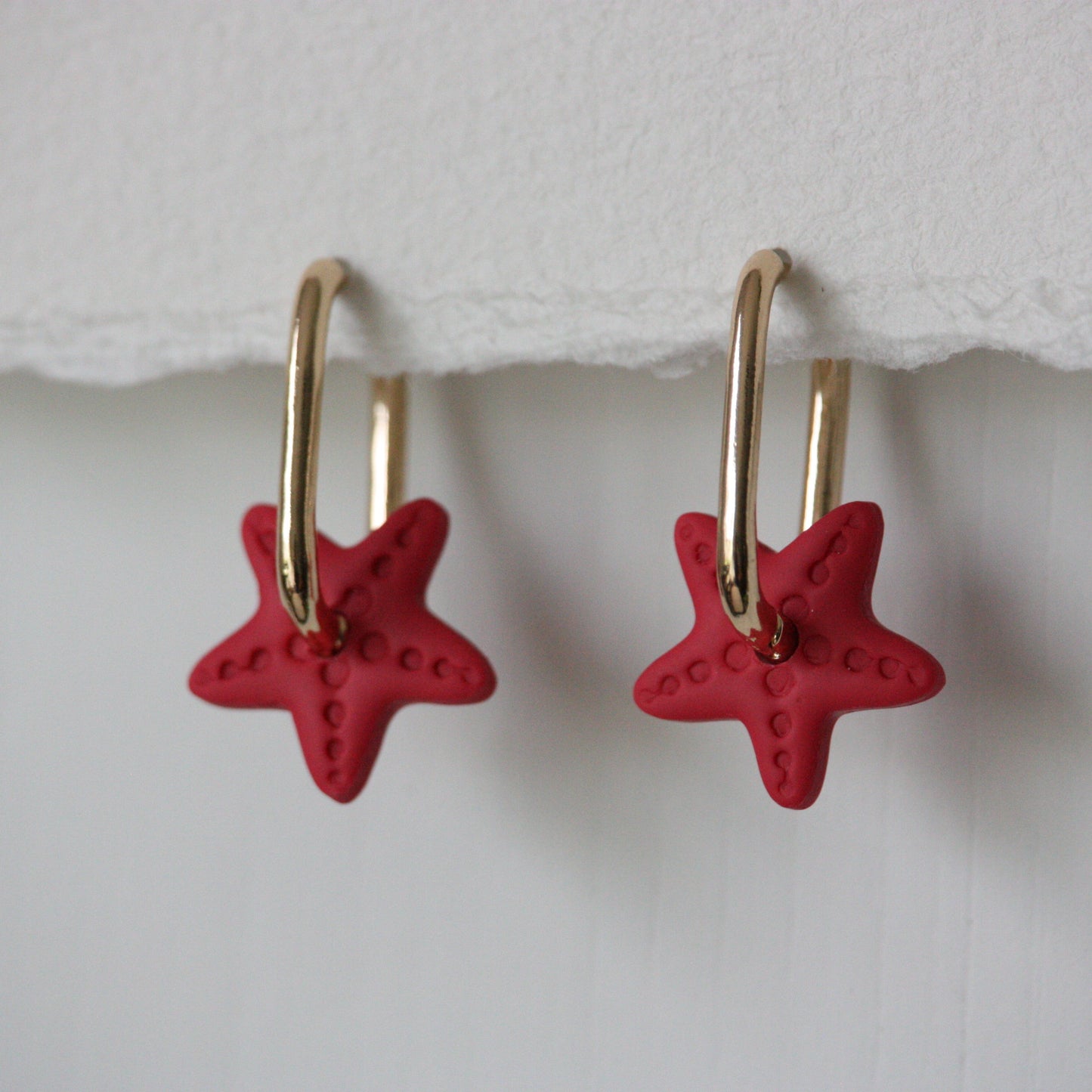 Pink Starfish Hoop | Polymer Clay Earrings