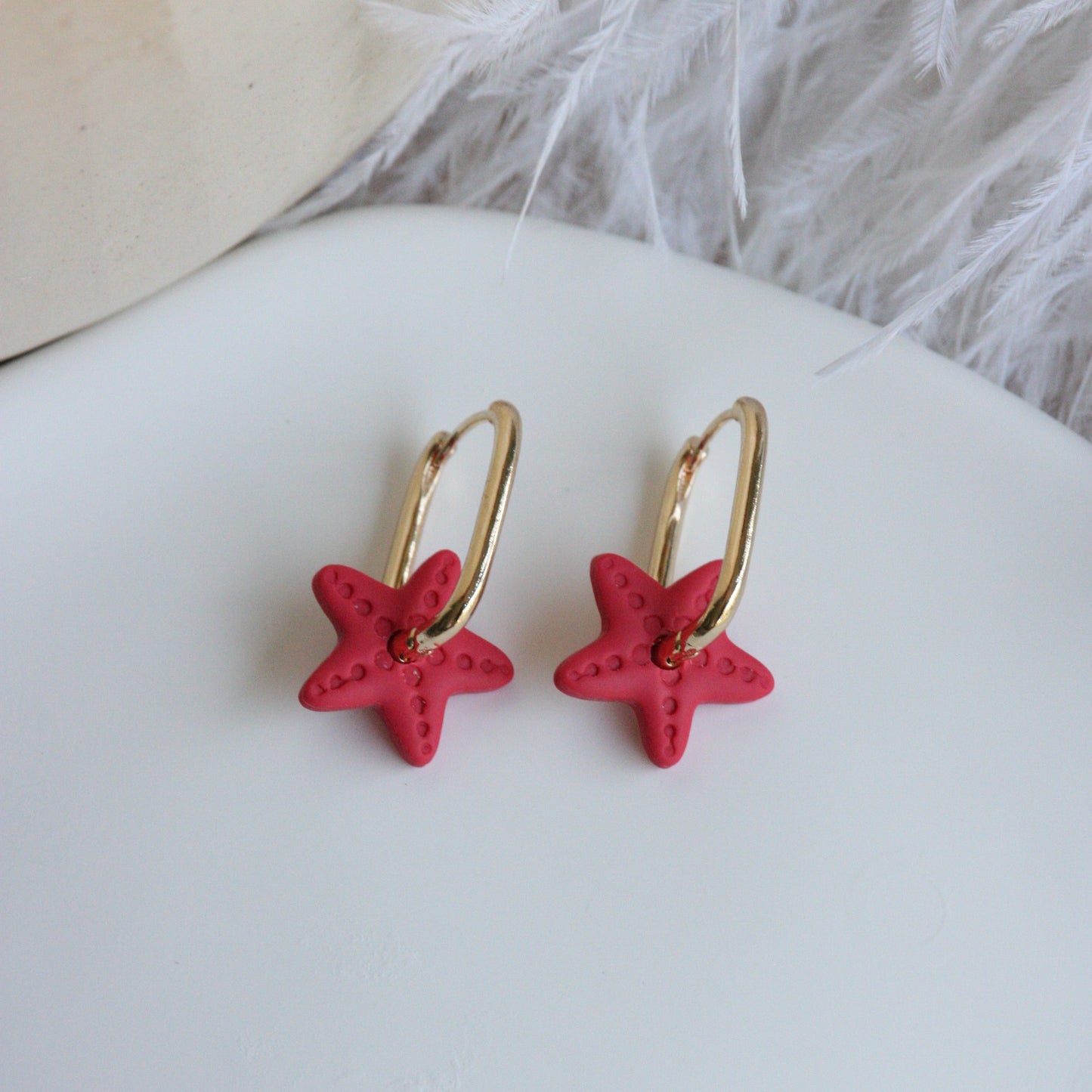 Pink Starfish Hoop | Polymer Clay Earrings