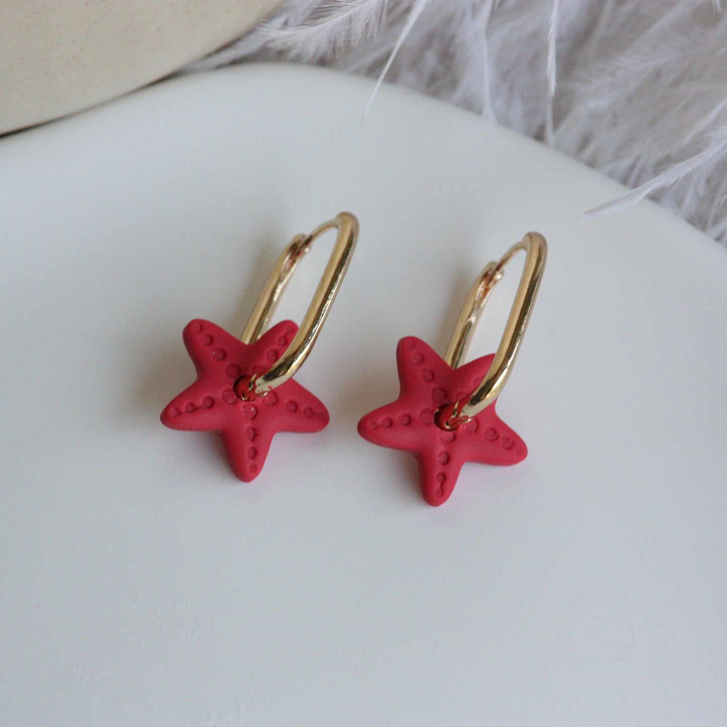 Pink Starfish Hoop | Polymer Clay Earrings