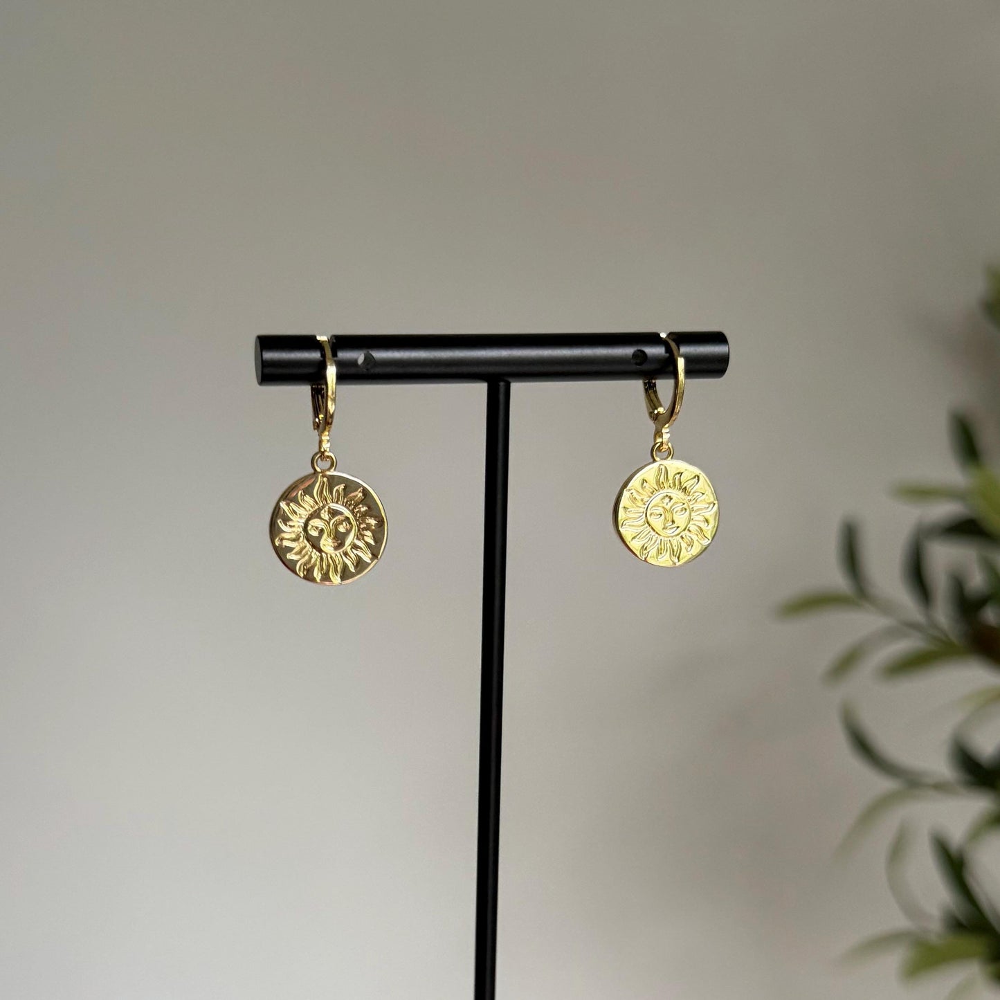 18k Gold Plated Sun Huggie Earrings