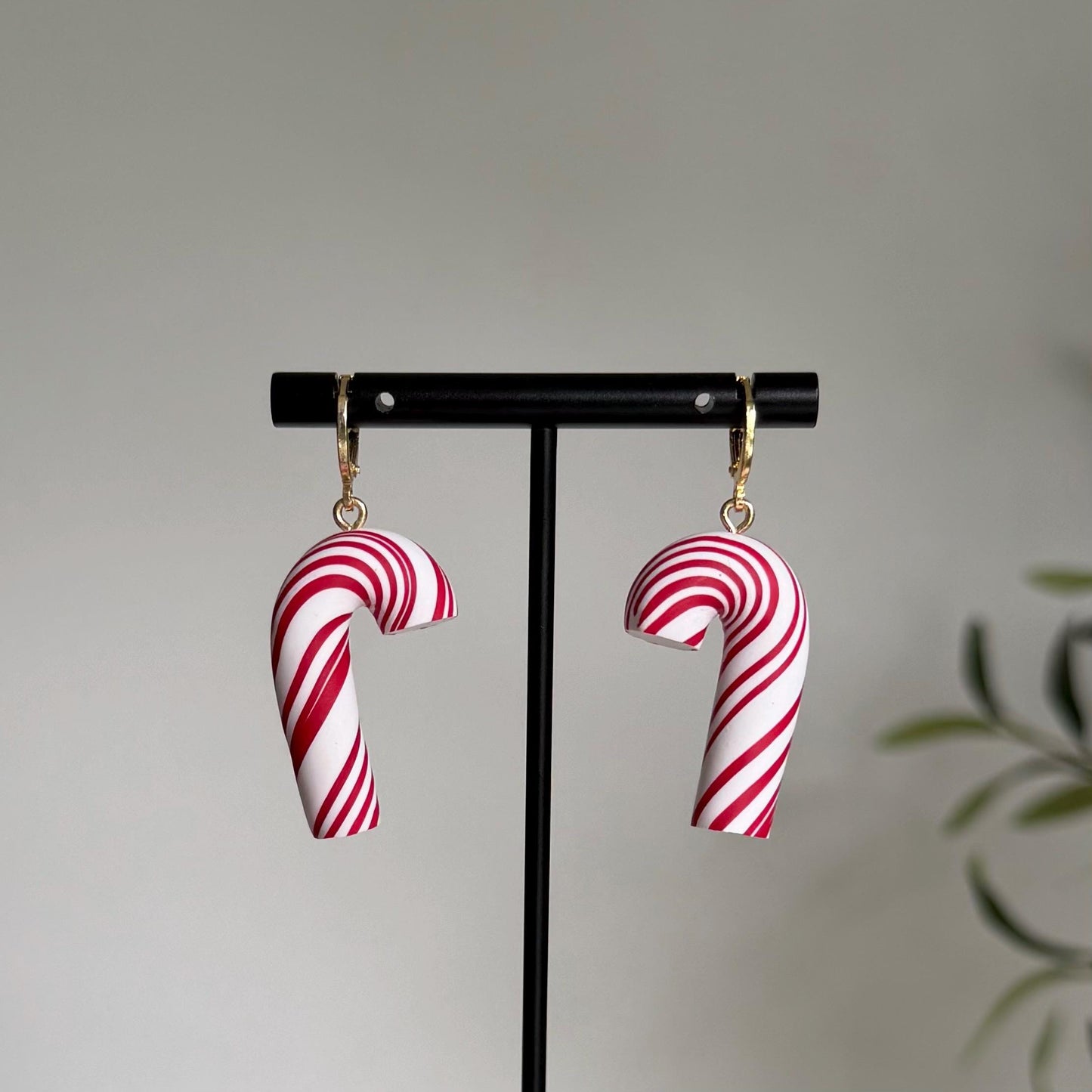 Chunky Candy Cane Huggie | Polymer Clay Earrings