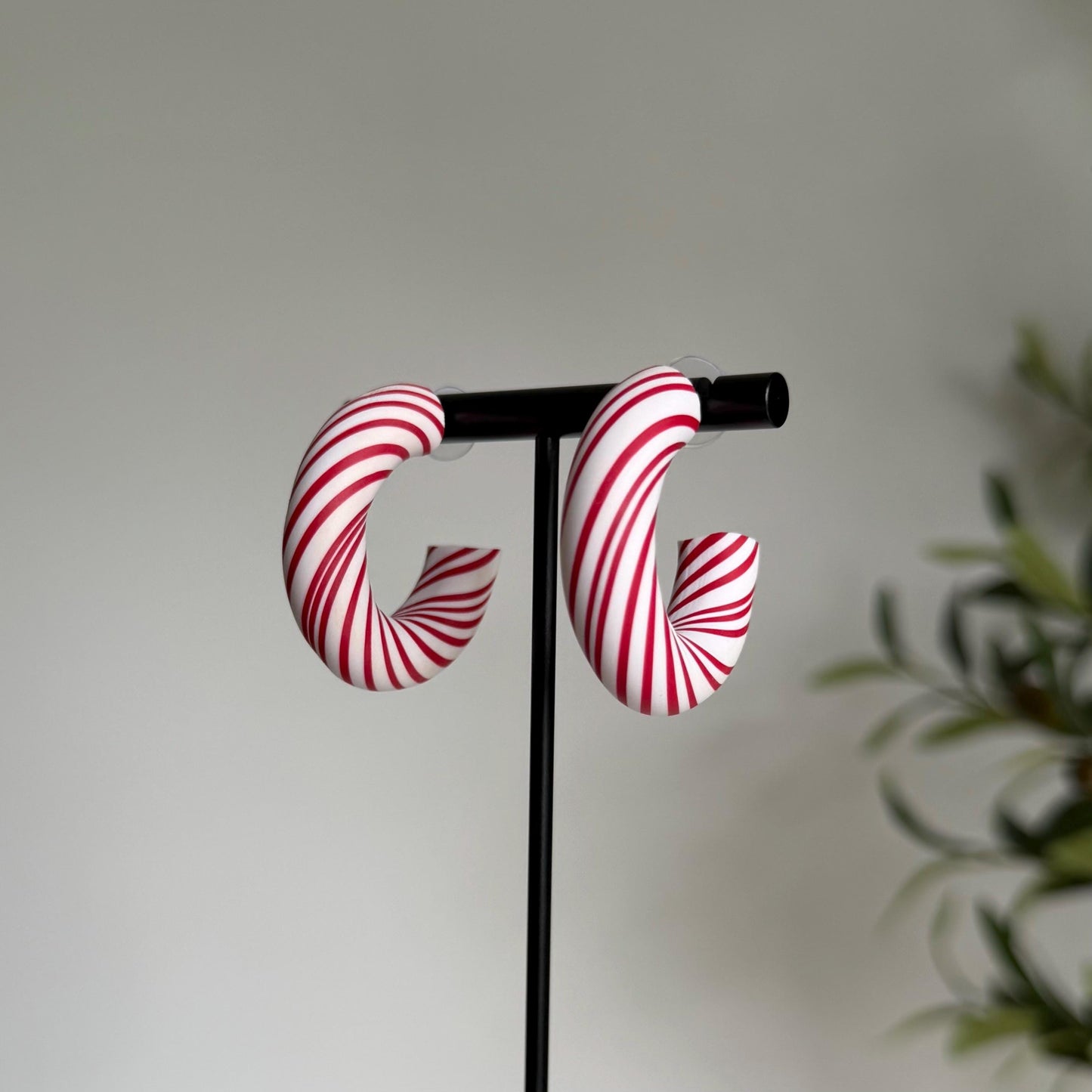 Chunky Candy Cane Hoops | Polymer Clay Earrings