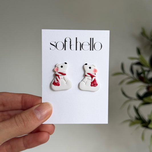 Polar Bear Studs | Polymer Clay Earrings