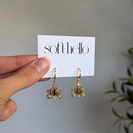 18k Gold Plated Pumpkin Carriage Huggie Earrings
