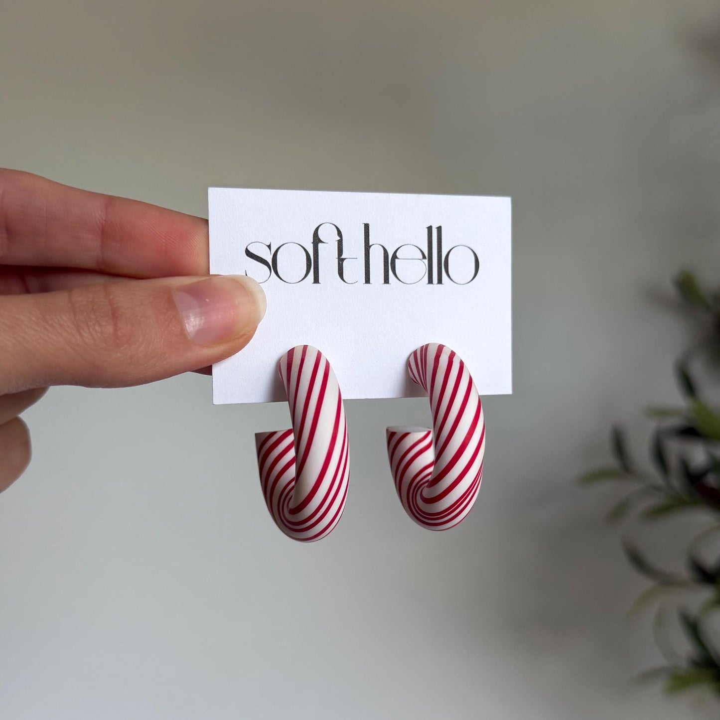 Chunky Candy Cane Hoops | Polymer Clay Earrings