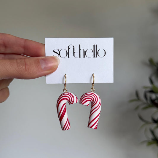 Chunky Candy Cane Huggie | Polymer Clay Earrings