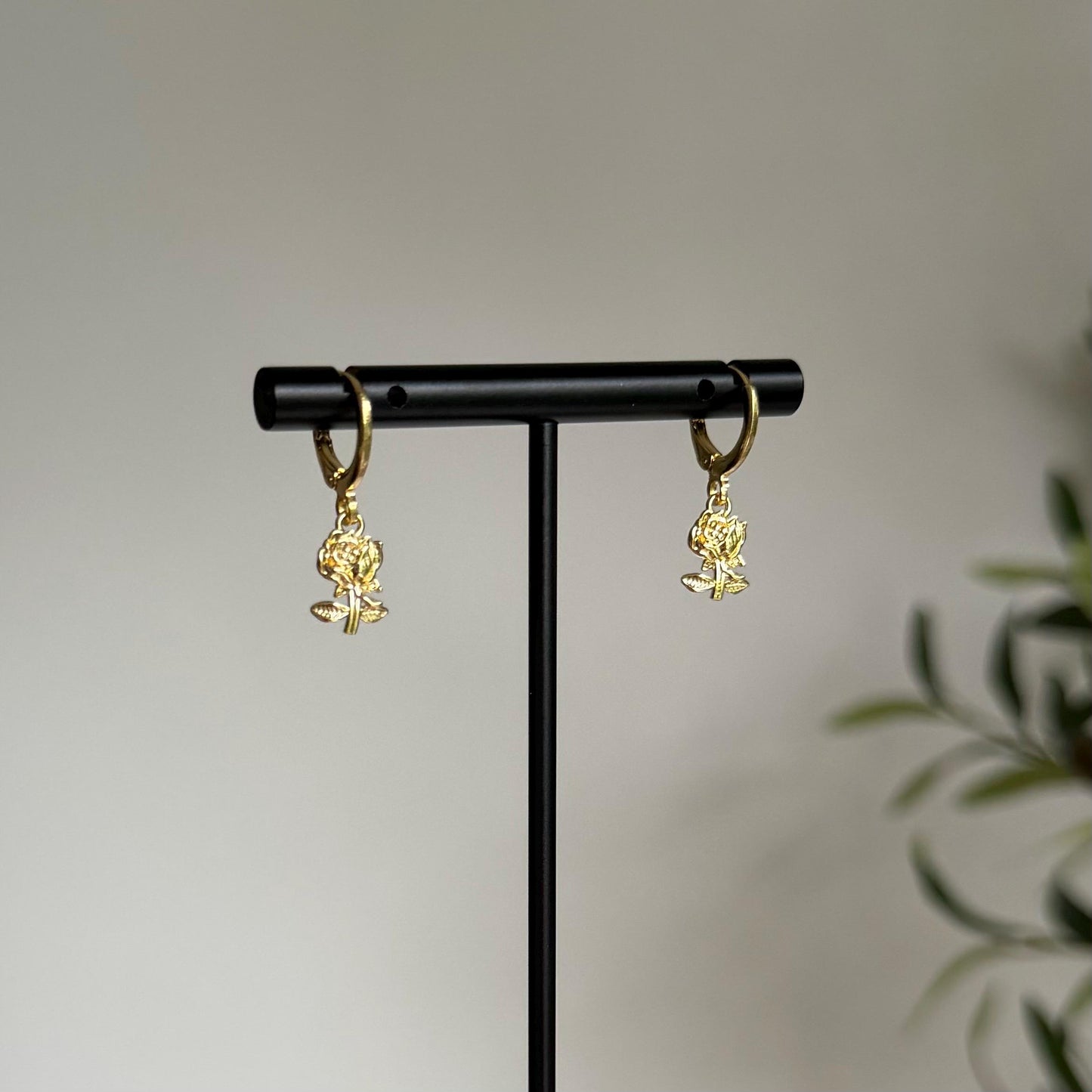 18k Gold Plated Rose Huggie Earrings