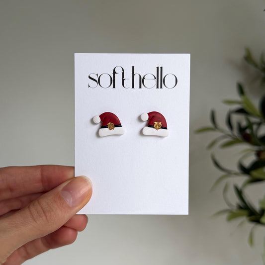 Santa Hat Studs | Polymer Clay Earrings