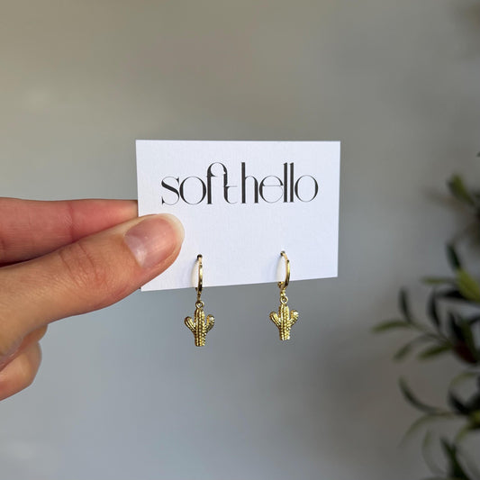 18k Gold Plated Cactus Huggie Earrings