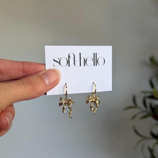18k Gold Plated Twisted Bow Huggie Earrings