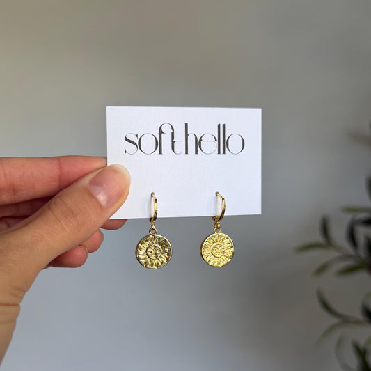 18k Gold Plated Sun Huggie Earrings