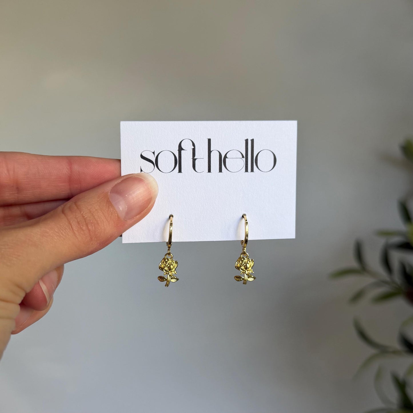 18k Gold Plated Rose Huggie Earrings