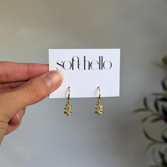 18k Gold Plated Rose Huggie Earrings