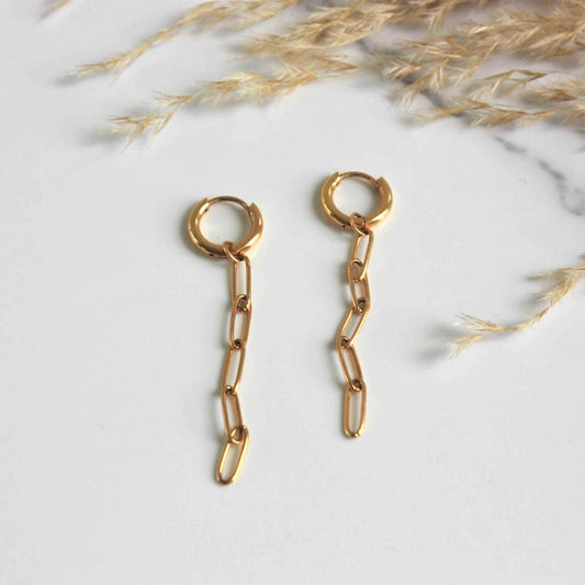 18k Gold Plated Chain Link Huggie Earrings